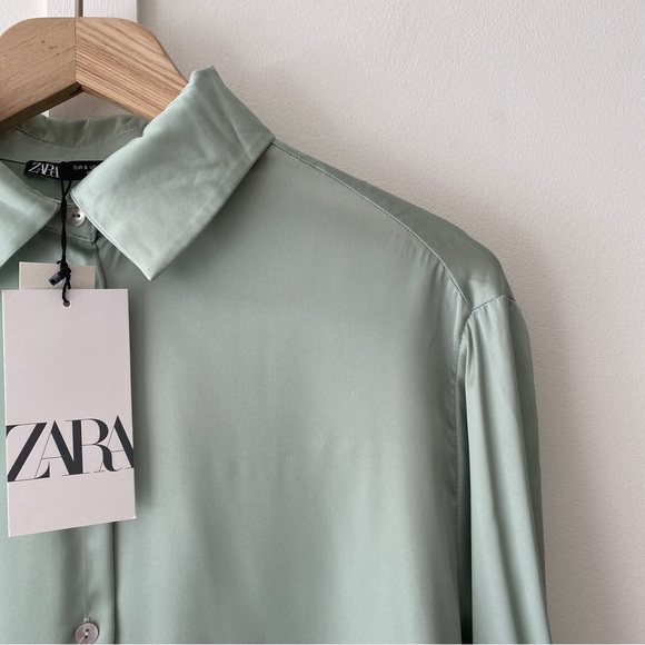 Zara Satin Finish Shirt Green - Size Small - Picture 3 of 9